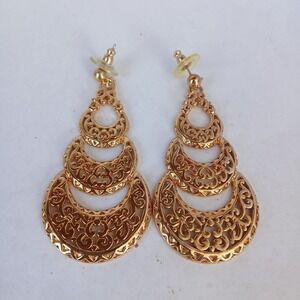 Vintage 1992 Avon Spanish Moon Dangle Drop Post Earrings Retro 2 3/4"